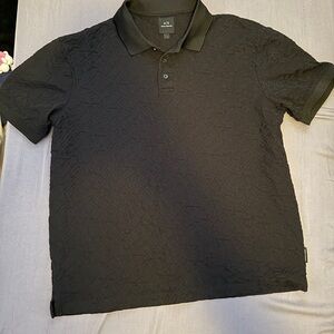 Armani Exchange Black Textured Logo Polo